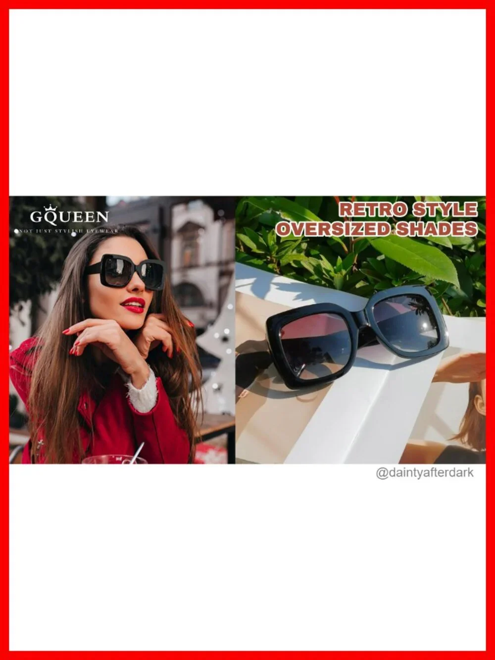 Oversized Square Frame Sunglasses UV400 Protection Retro Vintage Wrap Around